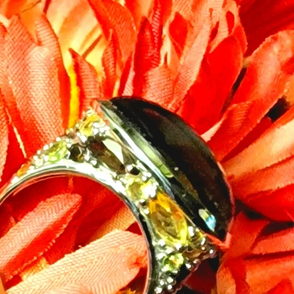 COPY - 🐚 David Sigal SS Smokey Quartz Oval Cabochon Ring with Citrine & Peridot - Picture 15 of 16